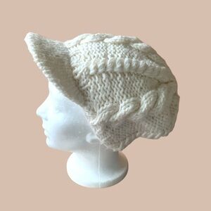 Bula Brimmed Cable Knit Beanie Hat Newsboy Cap
